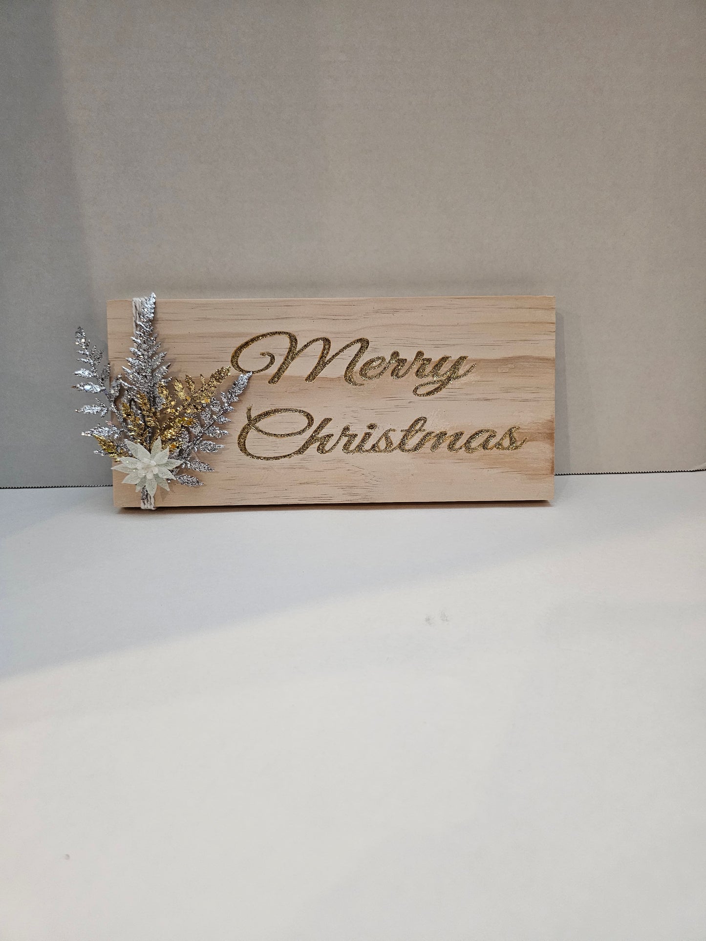 Merry Christmas Sign Whitewash with Gold Glitter Letters