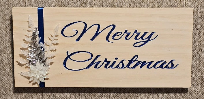 Merry Christmas Sign Whitewash with Blue Glitter Letters B