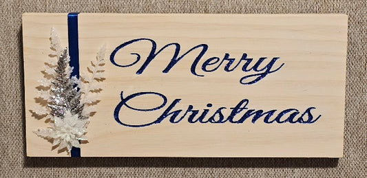 Merry Christmas Sign Whitewash with Blue Glitter Letters B