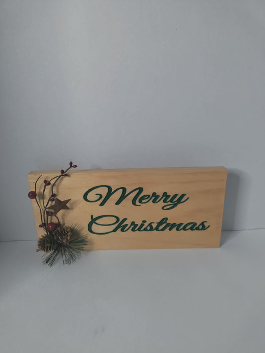 Pecan With Green Country Merry Christmas Sign A.