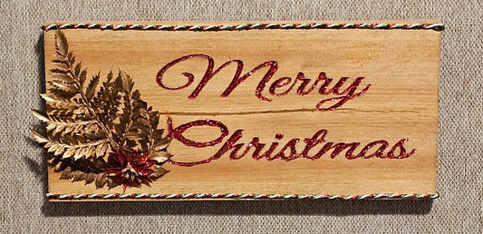 Merry Christmas Sign Walnut Color with Red Glitter Letters B